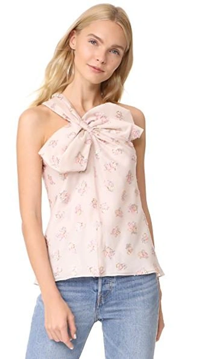 Rebecca Taylor One-shoulder Floral-jacquard Bow Tank In Cream