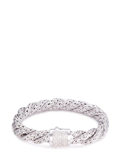 John Hardy Classic Chain Sterling Silver Medium Flat Twisted Chain Bracelet With Diamond Pave In Slvr And Dia
