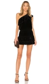 Joie One-shoulder Ruffled Velvet Mini Dress In Caviar