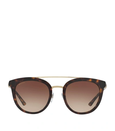 Bvlgari Round Pilot Sunglasses In Dark Havana / Brown Gradient