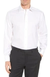 David Donahue Dobby Weave French Cuff Trim Fit Formal Shirt In White / White