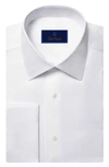 David Donahue Trim Fit Horizontal Rib French Cuff Formal Shirt In Solid White