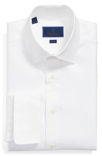 David Donahue Trim Fit Micro Bird's Eye French Cuff Dress Shirt In White