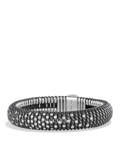 David Yurman 12mm Tempo Spiral Black Spinel Cuff Bracelet In Black/silver