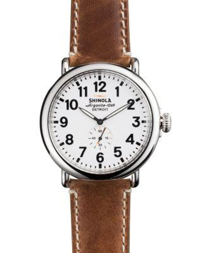 Shinola 'the Runwell' Leather Strap Watch, 47mm In Brown