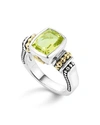 Lagos 18k Gold And Sterling Silver Caviar Color Small Ring With Green Quartz In Green/silver