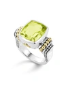 Lagos 18k Gold And Sterling Silver Caviar Color Medium Ring With Green Quartz In Green/silver