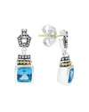 LAGOS 18K GOLD AND STERLING SILVER CAVIAR COLOR DROP EARRINGS WITH SWISS BLUE TOPAZ,01-81514-B