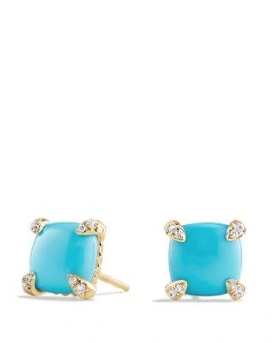 David Yurman 18kt Yellow Gold Chatelaine Turquoise And Diamond Stud Earrings (8mm) In 88dtqdi