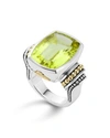 LAGOS 18K GOLD AND STERLING SILVER CAVIAR COLOR LARGE GREEN QUARTZ RING,02-80560-GQ7