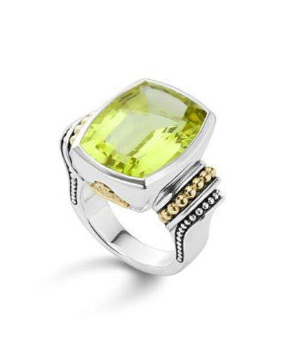 Lagos 18k Gold And Sterling Silver Caviar Color Large Green Quartz Ring