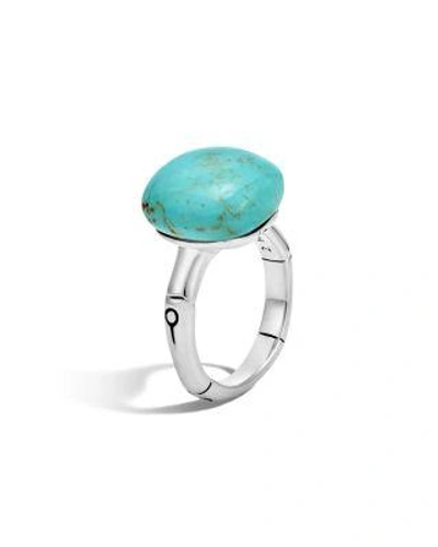 John Hardy Batu Bamboo Silver Ring With Turquoise In Silver/ Turquoise