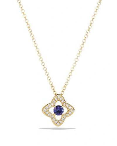 David Yurman Venetian Quatrefoil Necklace With Blue Sapphire And Diamonds In 18k Gold In Blue/gold