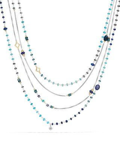 David Yurman Bead Necklace With Lapis Lazuli, Hampton Blue Topaz, Hematine And 18k Gold In Blue/silver