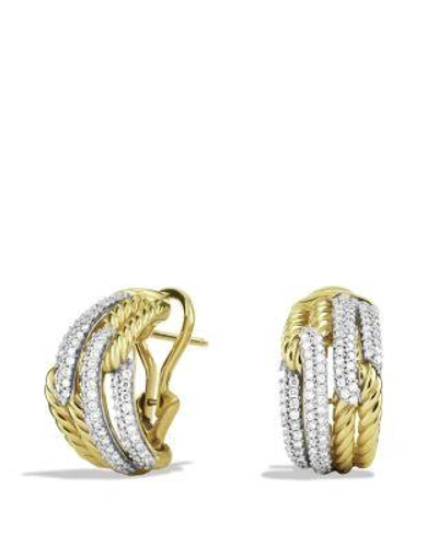 David Yurman Labyrinth Double-loop Earrings With Diamonds In Yellow Gold