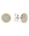 Lagos Sterling Silver And 18k Gold Caviar Stud Earrings With Diamonds In White/gold