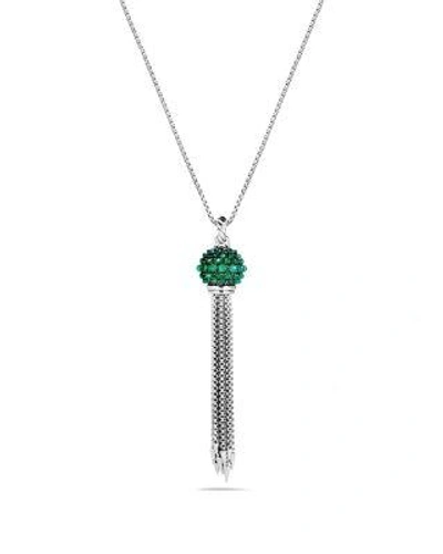 David Yurman Osetra Large Tassel Necklace With Green Onyx In Green/silver