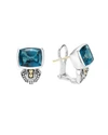 LAGOS 18K GOLD AND STERLING SILVER CAVIAR colour HUGGIE EARRINGS WITH LONDON BLUE TOPAZ,01-81515-B1