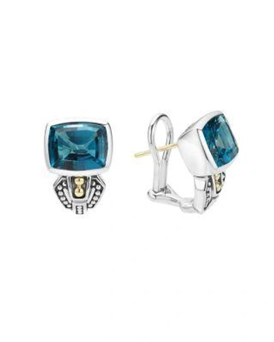 Lagos 18k Gold And Sterling Silver Caviar Colour Huggie Earrings With London Blue Topaz