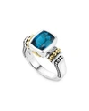 LAGOS 18K GOLD AND STERLING SILVER CAVIAR COLOR BEZEL RING WITH LONDON BLUE TOPAZ,02-80561-B17