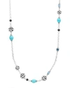 JOHN HARDY STERLING SILVER DOT SAUTOIR NECKLACE WITH TURQUOISE, SWISS BLUE TOPAZ AND BLACK SAPPHIRE, 36,NBS396411TQSBTX36