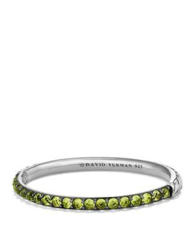 David Yurman Osetra Bangle Bracelet With Peridot In Green/silver