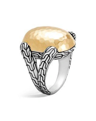 John Hardy Sterling Silver And 18k Bonded Gold Classic Chain Hammered Large Oval Ring In Gold/ Silver