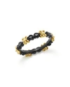 ARMENTA 18K YELLOW GOLD AND BLACKENED STERLING SILVER OLD WORLD BLACK SAPPHIRE STACKING RING,12422