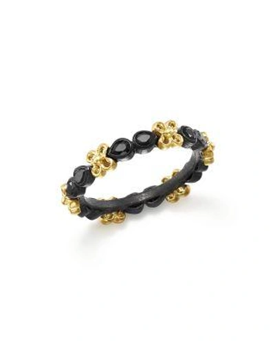 Armenta 18k Yellow Gold And Blackened Sterling Silver Old World Black Sapphire Stacking Ring In Gold/ Black