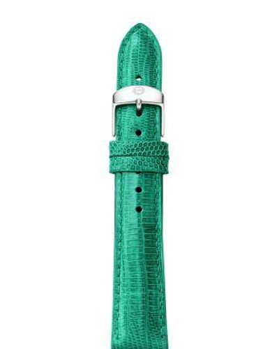 Michele Cobalt Lizard-embossed Leather Strap, 16mm In Green