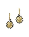 ARMENTA 18K YELLOW GOLD AND BLACKENED STERLING SILVER OLD WORLD DIAMOND OVAL SHIELD DROP EARRINGS,21510