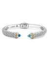 LAGOS 18K GOLD AND STERLING SILVER CAVIAR colour BLUE TOPAZ CUFF, 8MM,05-81227-BL