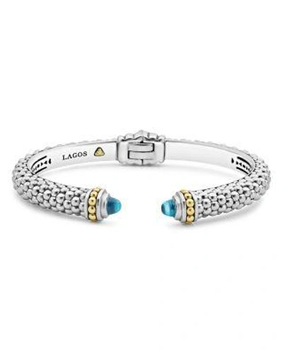 Lagos 18k Gold And Sterling Silver Caviar Color Blue Topaz Cuff, 8mm In Swiss Blue Topaz