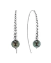 LAGOS STERLING SILVER SIGNATURE CAVIAR CULTURED TAHITIAN BLACK PEARL LINEAR DROP EARRINGS,01-81616-MB1