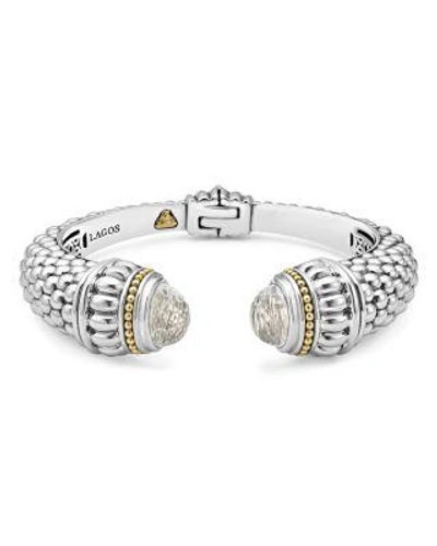 Lagos 18k Gold And Sterling Silver Caviar Color White Topaz Cuff, 14mm In White/silver