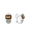 Lagos 18k Gold And Sterling Silver Caviar Color Smoky Quartz Huggie Drop Earrings In Brown/silver
