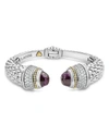 LAGOS 18K GOLD AND STERLING SILVER CAVIAR COLOR AMETHYST AND DIAMOND CUFF, 14MM,05-81254-AM