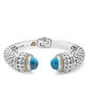 LAGOS 18K GOLD AND STERLING SILVER CAVIAR colour SWISS BLUE TOPAZ CUFF, 14MM,05-81233-BL