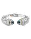 LAGOS 18K GOLD AND STERLING SILVER CAVIAR COLOR LONDON BLUE TOPAZ AND DIAMOND CUFF, 14MM,05-81254-B1M