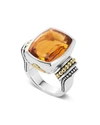 LAGOS 18K GOLD AND STERLING SILVER CAVIAR COLOR LARGE CITRINE RING,02-80560-C7