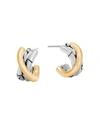 John Hardy Brushed 18k Yellow Gold And Sterling Silver Bamboo J Hoop Earrings In Silver/gold