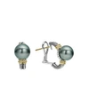 Lagos 18k Gold And Sterling Silver Luna Cultured Tahitian Pearl Huggie Earrings In Black/silver