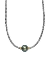 LAGOS 18K GOLD AND STERLING SILVER LUNA CULTURED TAHITIAN PEARL SINGLE STATION NECKLACE, 16,04-80969-MB16