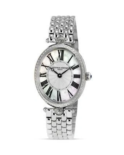 Frederique Constant Art Deco Oval Stainless Steel Watch, 30 X 25mm In White/silver
