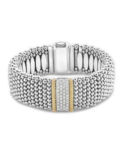 Lagos 18k Gold & Sterling Silver Diamond Lux Single Station Bracelet, 23mm