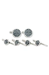 David Donahue Sterling Silver, Mother Of Pearl & Onyx Checkerboard Stud & Cufflink Set In Onyx / Mother Of Pearl