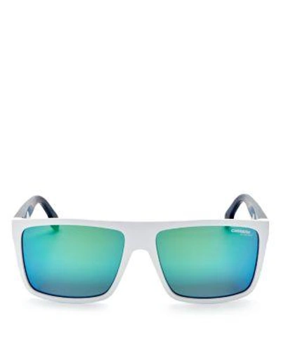 Carrera Men's Mirrored Flat Top Square Sunglasses, 57mm In Matte White/blue Green Mirror