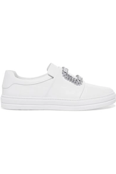 Roger Vivier Sneaky Viv Crystal-embellished Leather Slip-on Trainers In White