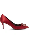 Roger Vivier Flower Strass Crystal-embellished Satin Pumps In Red