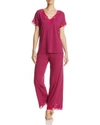 Natori Zen Floral Lace-trim Short Sleeve Pajama Set In Dragonfruit